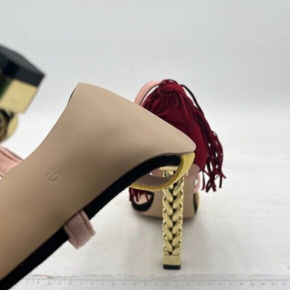 Women Ankle Straps Sandals Heeled Studded Metal High Heels Open Round Toe - Picture 5 of 7